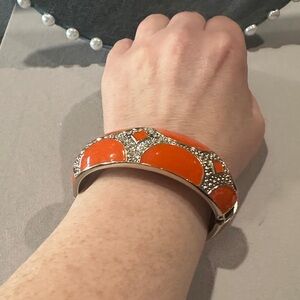 Orange Enamel and Good Tone Accent Cuff Bracelet - Women Jewelry